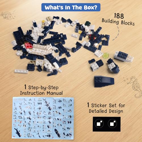 Image of Intelliskills Think Blocks: 3-in-1 Aquatic Animals 118 Piece Set,Shark, Squid&Seahorse, Model Building Kit for Kids,STEM Construction Set for Toddlers,Assemble&Play Game,Activity&Gifting Toy (Blue)