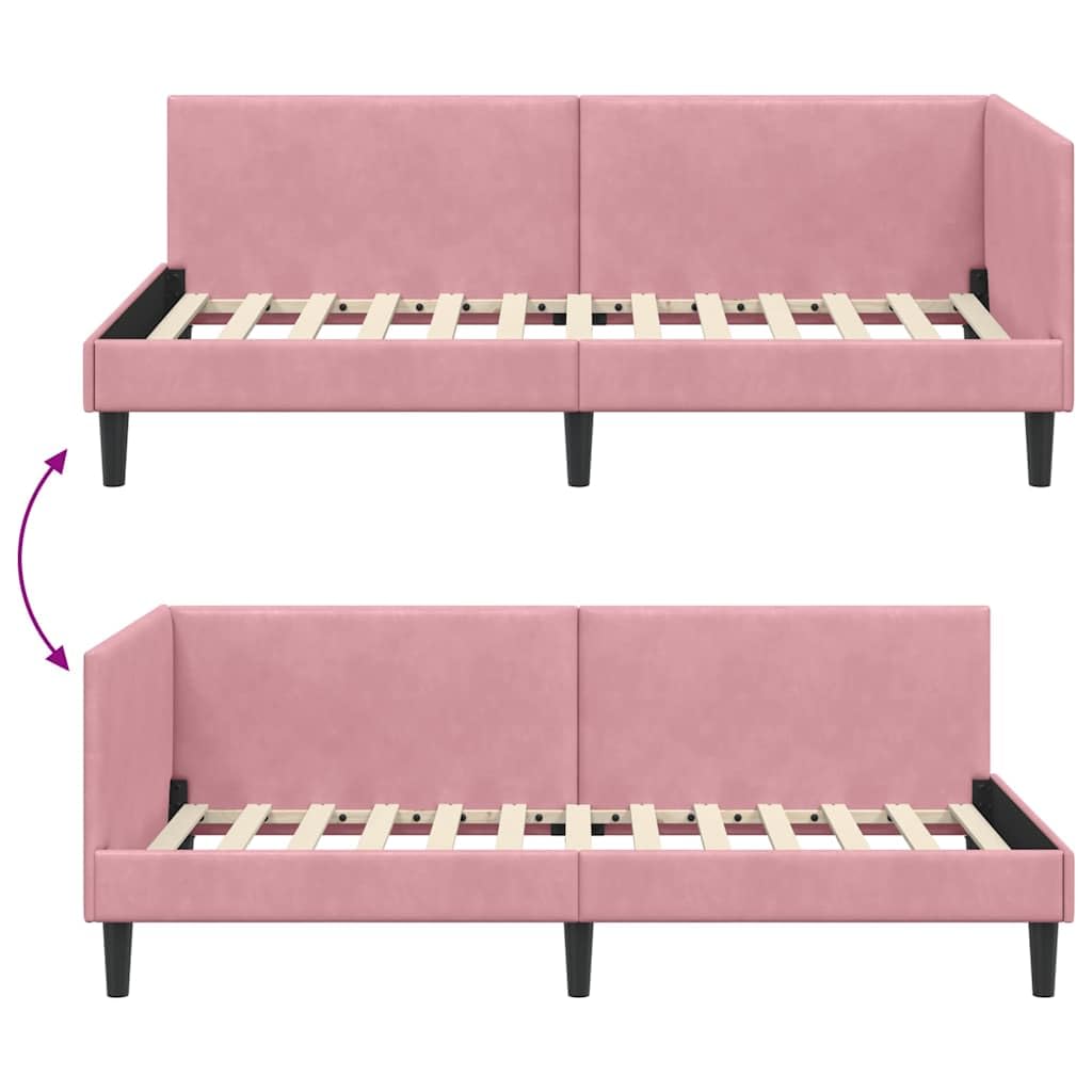 vidaXL Rama łóżka narożnego Z zagłówkiem Różowy 90 cm x 200 cm Aksamit