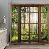 ZZYSKS Forest Scenic Shower Curtain Rainforest Green Tree Spring Summer Sunlight Nature Landscape Camping Bathtub Curtains Fabric Bathroom Accessories with Hooks 70Wx70H Inch