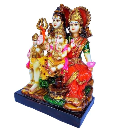 Image of KRISHNAGALLERY1 Polyresin Marble Shiv Parvati Ganesh Family Statue Idol Statue Sculpture 9 Inch (Antique Color)