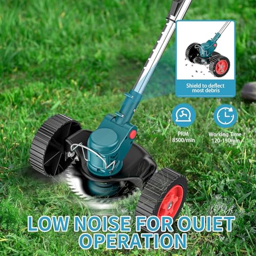 Rasentrimmer mit 2 x 3.0 Akku Freischneider Rasenmäher Schneider heckenschere für Gardena unkrautbürste mit Abnehmbare Rollen,Sägeblatt,Balkenmäher – Bild 3