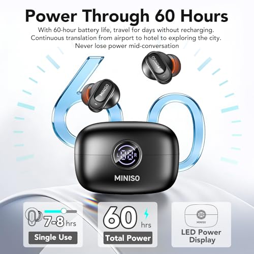 Image of MINISO MS105 AI Translation Earbuds Real Time, Translator Earbuds Support 134 Languages with APP, Bluetooth 6.0 Translator Headphones Compatible with iOS & Android, for Travel Business