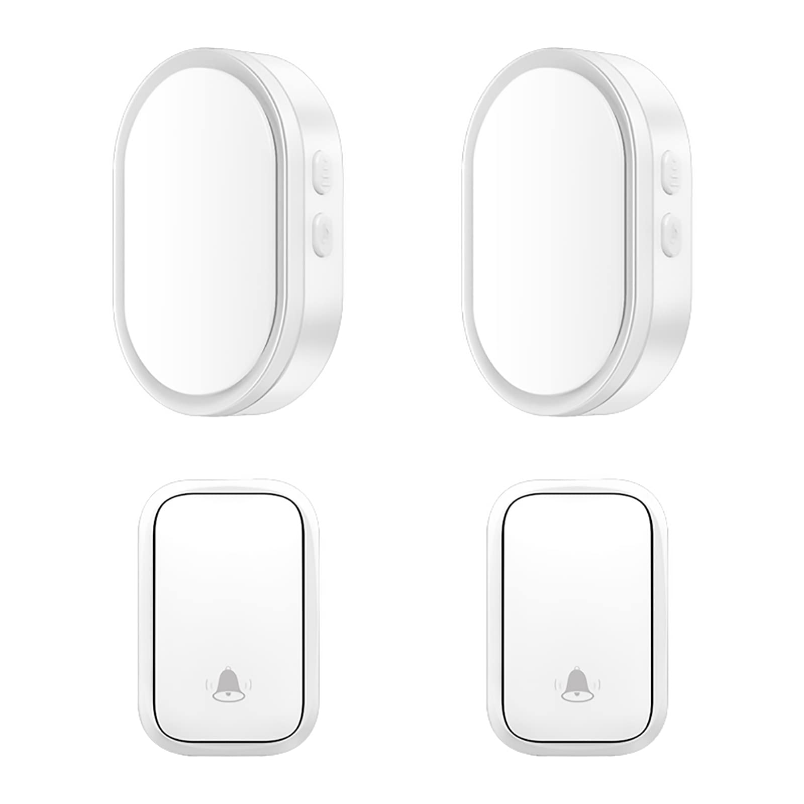 Timbre de Puerta autoalimentado, Kit de Timbre de Puerta Resistente al Agua IP44 con 2 pulsadores, 2 receptores, Timbre de Puerta eléctrico enchufable, 36 Tonos de llamad(Blanco)