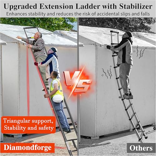 Image of Telescoping Ladder Extension Telescopic Collapsible - 12.5 FT Rv Telescope Foldable Extendable Tall Compact Aluminum Ladders - for House Roof Travel Trailers Adjustable Retractable - 330lbs Capacity