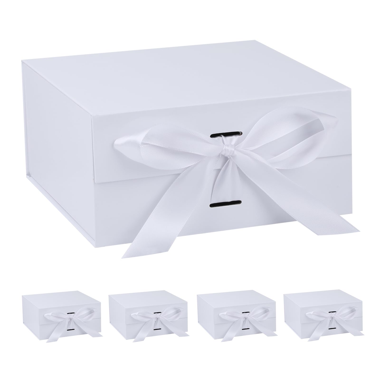 OEMVALATY White Gift Box,14x12x5 Inches Gift Boxes with Lids for Presents with Magnetic Closure and Ribbon for Wedding,Storage,Birthday(5-Pack)