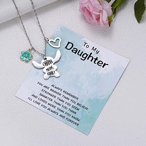 To My Young Daughter Stitch Gift Ohana Means Family Necklace&Message Card For Little Lilo Stitch Lover Daughter From Mom Dad, Stitch Jewelry Birthday Graduation Christmas Gifts For Teen Girls #TOP3