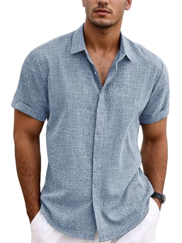 wiebdncj Leinenhemd Herren Kurzarm Leinen Hemd Freizeithemden Regular Fit Hemden Sommer Strand Shirt für Männer CS-01-L
