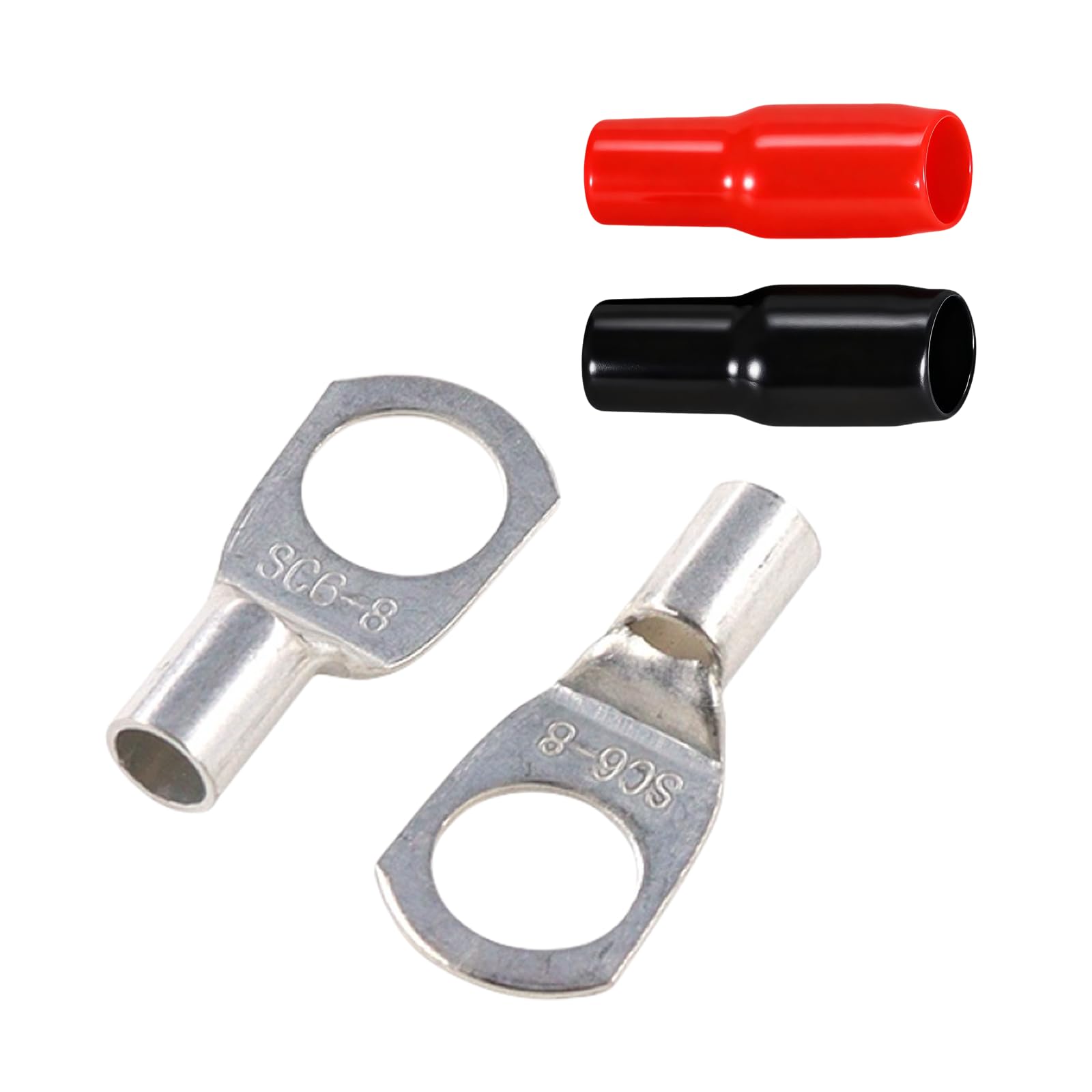Joyelec Sc6-8H 11Set Sc6-8 Tinned Copper 6Mm² Cable Lugs M8 Battery Sc Bolt Hole Ring Crimp Terminals Connectors For Electric, Auto, Boat, Car,Battery Cable Ends Lugs, With Insulating Covers