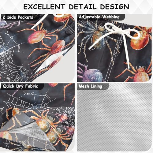 Pigsaly Boys' Swim Board Shorts White Spider Webs Colorful Spiders Boy's Swim Trunks Kids Swimwear 5T3