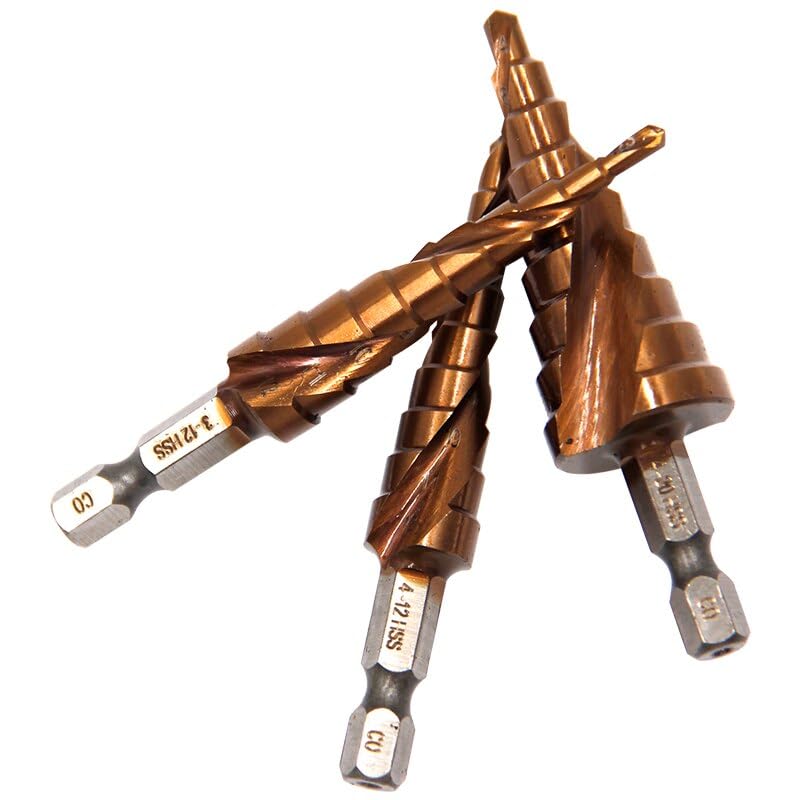 3 Uds M35 Contienen Taladro Escalonado Espiral Hexagonal De Acero Inoxidable Perforadora Pagoda Taladro for Agujeros Broca 3-12/4-12/4-20mm Herramienta De Corte