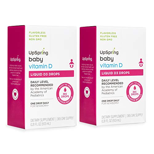 Upspring Baby Vitamin D3 Drops | Liquid Drops for Newborns, Infants, or Toddlers | 1 Year Supply, 365 Drops, 400 IU per Drop | Easy-to-Squeeze Dropper Bottle | 2 Pack