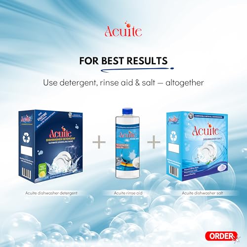 Image of Complete Dishwasher Care Kit | Detergent Powder 1kg + Dishwasher Salt 1kg + Rinse Aid 500ml | Built for Indian Kitchens & Water Conditions | For All Automatic Dishwashers