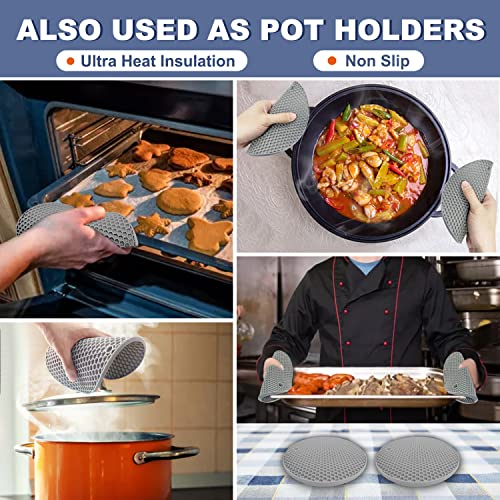Image of Silicone Trivet Mats - Walfos Heat Resistant Pot Holders Set, 4pcs 2 Sizes 7 Inch & 9 Inch, Multipurpose Non-Slip Hot Pads for Hot Pot, Hot Dishers, Jar Opener, Food Grade & BPA Free (Nordic Grey)