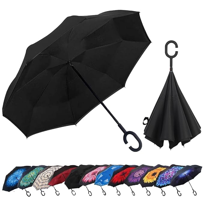 Reverse Inverted Windproof Umbrella - Upside Down Umbrellas with C-Shaped Handle for Women and Men - Double Layer Inside Out Folding Umbrella-image-35