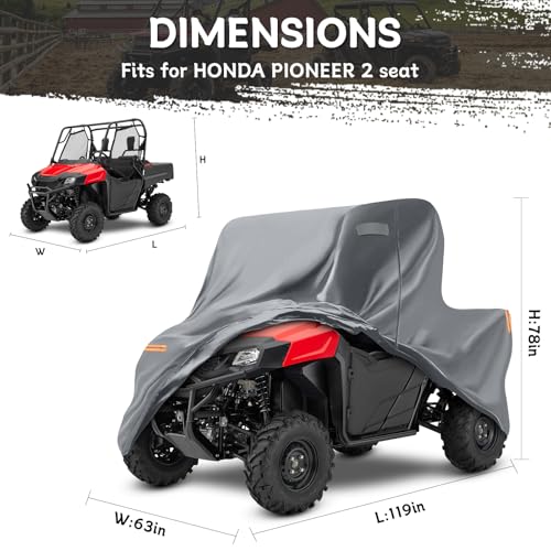 Image of Waterproof UTV Cover Compatible with Honda Pioneer 2 Seaters, 6 Layers All Weather Cover with Air Vents, Door Zipper and Windproof Buckles and Bands for Rain Snow Dust Protection