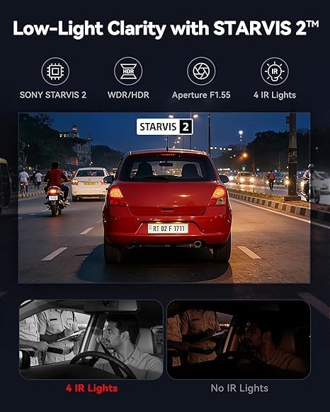 Image of REDTIGERS F17 Elite [2026 Edition] 4K 3 Channel Dash Cam, Triple STARVIS 2 Sensor(IMX678 /675 /662), 4K+2.5K+1080P, Full Night Color, 5.8GHz WiFi 6, GPS, HDR, Touch & Voice Control, 128GB Card Included