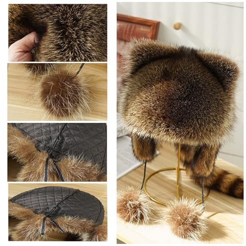 Cute Faux Fur Raccoon Tail Parent-Child Plush Hats2