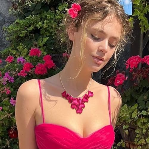 Flyonce Flower Petal Necklace for Women, Floral Rose Petals Statement Bib Collar Necklaces Summer Boho Jewelry Accessories for Wedding Party4