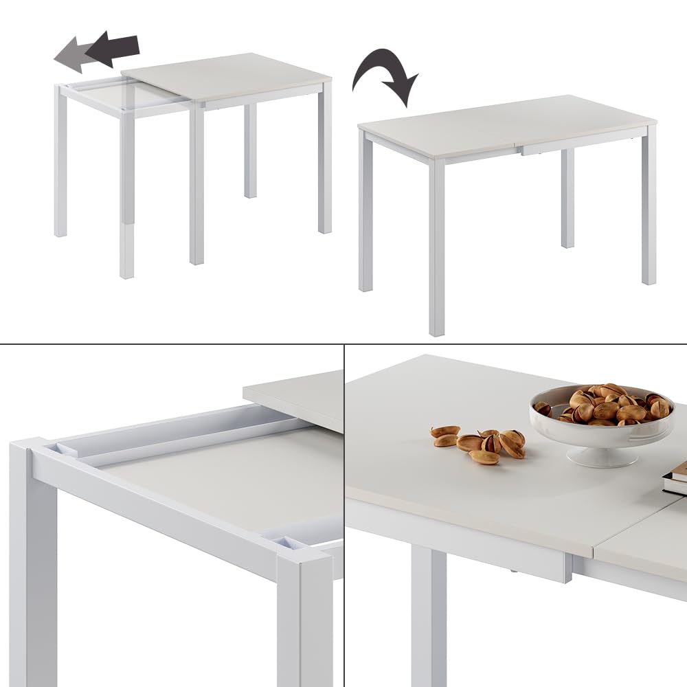 Vicco Mesa de Comedor Granny, Blanco, 80-120 x 70 cm