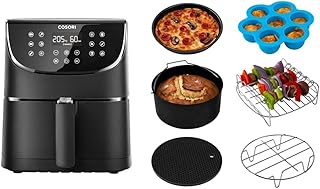 COSORI Air Fryer with 100 Recipes Cookbook, XXL 5.5L Oil Free Air Fryers for Home Use, LED Onetouch Screen, Timer & Temperature Control,Nonstick Basket,1700W& Fryer Accessories Set for 5.5L Basket