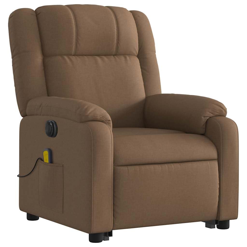Poltrona massaggiante elettrica con supporto per alzarsi, marrone, rivestimento in tessuto, massaggio a 6 punti, funzione relax, per soggiorno, camera da letto, confortevole, portata 110 kg