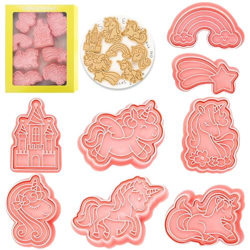 YeahBoom 8 peças unicórnio moldes para bolachas, cortadores de bolachas de unicórnio, cortador de crianças