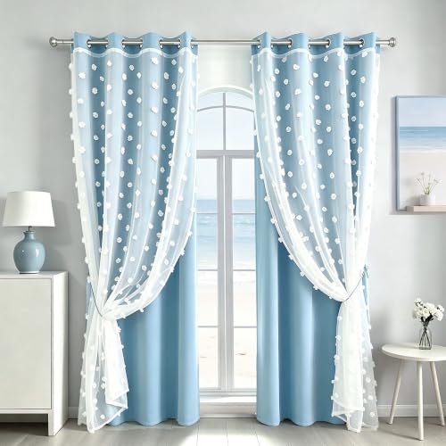 Image of Blue Room Darkening Curtains for Kids Nursery Bedroom 52x84 Inch