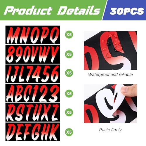 Image of MotiMind 30 Pcs Boat Registration Numbers 0 to 9 and Name Decal Letters A to Z Waterproof Marine Boat Registration Numbers Custom Vinyl Stickers for Yachts Personal Watercraft(Gradient,Red)