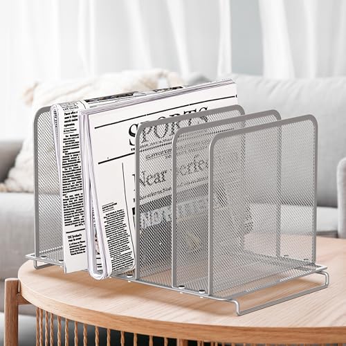 Image of SimpleHouseware Expandable 5 Section Upright File Sorter Organizer, Silver