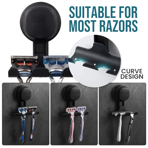 Image of TAILI 2 Pack Suction Cup Razor Holder for Shower, Upgraded Visible Safety Indicator, No-Drill Glass Shower Wall Hook for Towel, Loofah, Razor, Squeegee, Easy to Use, Rust-Resistant Bathroom Organizer