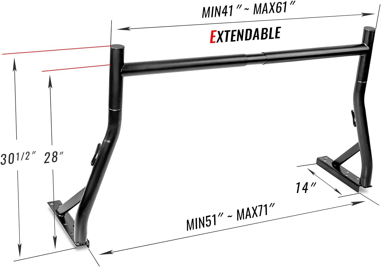 800Ibs Capacity Extendable Steel Pick-Up Truck Ladder Rack Two-bar Set - Black (USPTO Patent Pending)