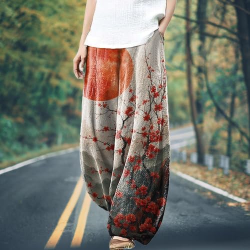 Womens Cotton Linen Wide Leg Pants High Waist Casual Loose Fit Summer Beach Yoga Harem Baggy Hippie Pants2