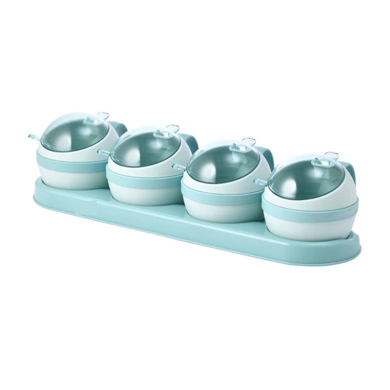 Lot de 4 pots à épices, salière, poivrière et poivrière, boîte d'assaisonnement de cuisine, organisateur de condiments, pots de rangement avec couvercle cuillère (bleu, 4 groupes)