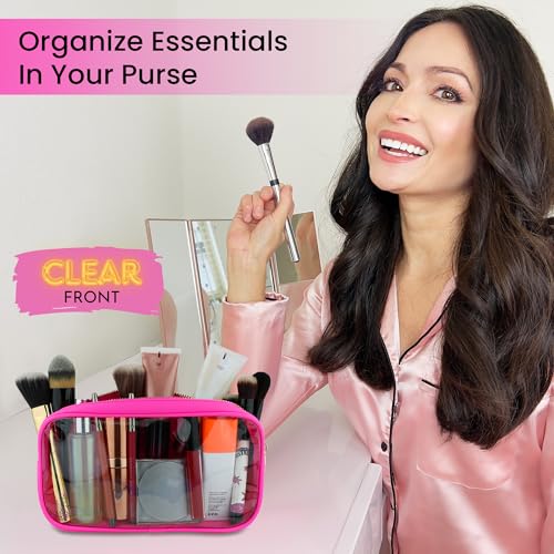 DANCOUR Clear Makeup Bag Mini Makeup Bag for Purse Mini Pouch Purse Clear Small Cosmetic Pouch Cosmetic Travel Case (Small, Hot Pink)2