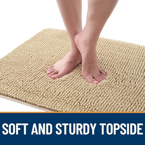 Image of OLANLY Dog Door Mat Set 2-Piece 36x24, Absorbs Moisture and Dirt, Absorbent Non-Slip Washable Doormat, Quick Dry Chenille Mud Mat for Dogs, Entry Indoor Entryway Carpet for Inside Floor, Beige
