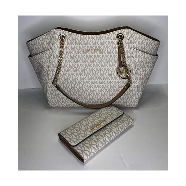 MICHAEL-Michael-Kors-Jet-Set-Travel-Large-Chain-Shoulder-Tote-bundled-with-Michael-Kors-Jet-Set-Travel-Trifold-Wallet Michael Kors MICHAEL Michael Kors Jet Set Travel Large Chain Shoulder Tote bundled Jet Set Travel Trifold Wallet (Signature Vanilla/Acorn)
