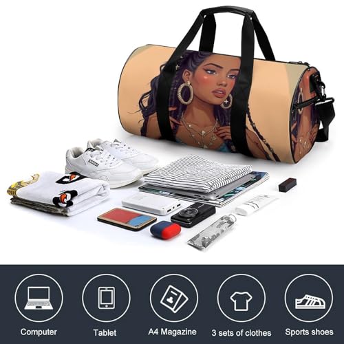 Gym Bag for Men Women, Lightweight Overnight Duffel Bags African American Black Woman Painting Art Waterproof Travel Sports Bag4