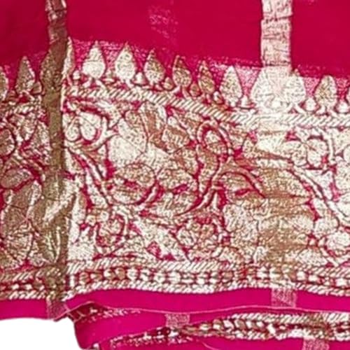 Image of Women's Pure Viscose Georgette Checks Zari Fabric Jaipuri Saree with Matching Blouse
