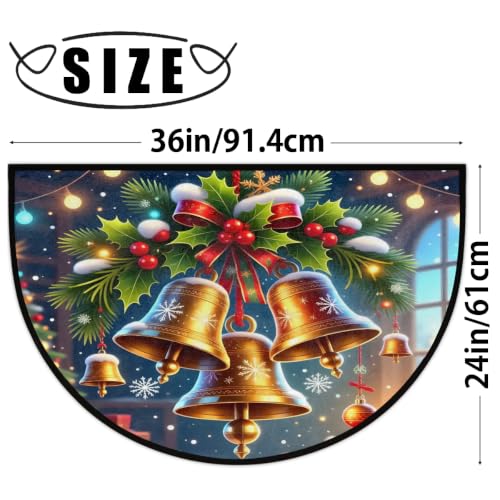 Image of Half Round Doormat Washable Kitchen Semi Circle Rug Bell Holly Christmas