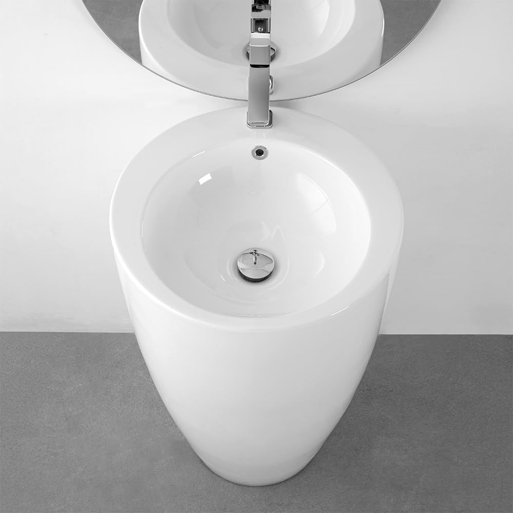 Lavabo Freestanding Da Terra 50x85 Cm In Ceramica Dalla Finitura Bianco Lucida Moderna Ed Elegante Linea Tokyo