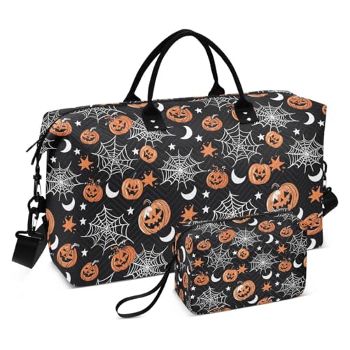 Spider Web Moon Pumpkin Halloween Travel Duffle Bag Gym Bag Weekender Bags with Toiletry Bag Travel Trip Tote Bag