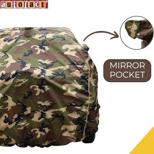 Image of Autofact 100% Waterproof Car Body Cover Compatible with Maruti Ritz (2009 to 2017), with Mirror Pockets, 4 x 4 American Matty, Long Lasting Strong Durable Material, Camouflage Army Look