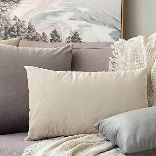 Image of Khooti Velvet Cushion Cover Pack of 1-14 inch x 20 inch / 36 x 51 cm - Cream White - Soft Pillow Covers Cushion Case for Sofa Bedroom Livingroom Chair Car, Cushion Cover