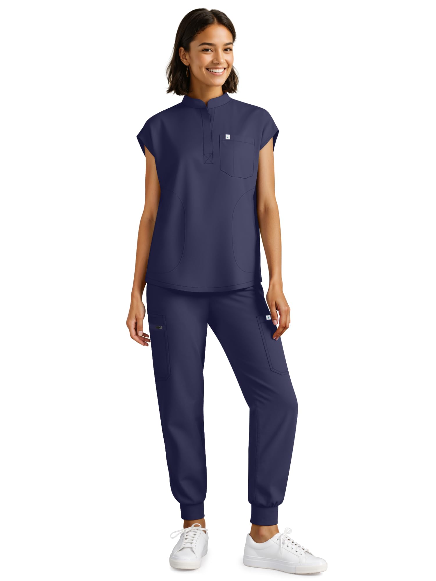Scrubs for Women Set - Stretch Medical Uniform Scrubs - Slim Fit Top Cargo Pant Scrubs Set with