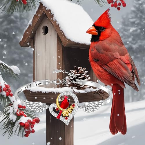 Cardinal Gifts for Women Cardinal Bracelet for Women Sterling Silver Angel Wing Bracelets Memorial Charms Christmas Bird Jewelry3