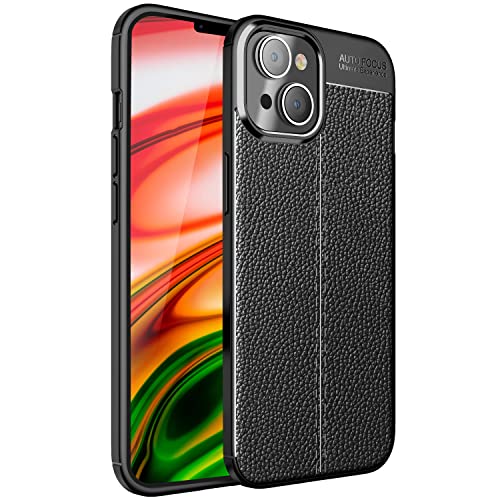 NALIA Étui Aspect Cuir Compatible avec iPhone 14 Coque, Case en Silicone Noir Anti-Empreintes Digitales Anti-Derapant Resistant aux Rayures Anti-Choc, Mince Housse de Protection Souple TPU Cover Gel Cover