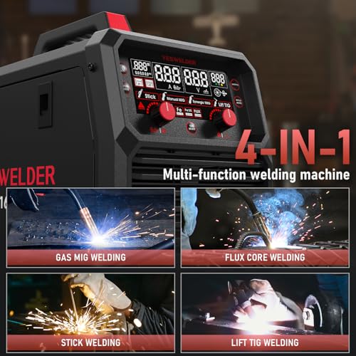 Image of YESWELDER 165A MIG Welder & Lift TIG Torch, 110V /220V Dual Voltage, 4 in 1 Gas MIG /Flux Core MIG /Lift TIG /Stick Multiprocess Large LED Digital Display MIG Welding Machine with 35-50 Lift TIG Gun