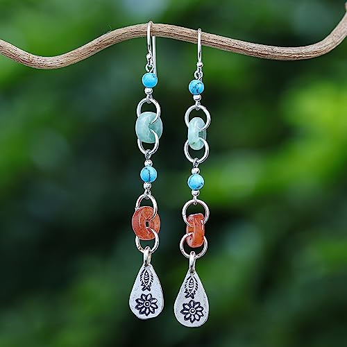 Novica Handmade Multi-Gem Beaded Dangle Earrings With Jade And Hill Tribe Silver - .925 Sterling Silver Hooks For Women's Fashion Jewelry, Hill Tribe Adventure' #TOP1