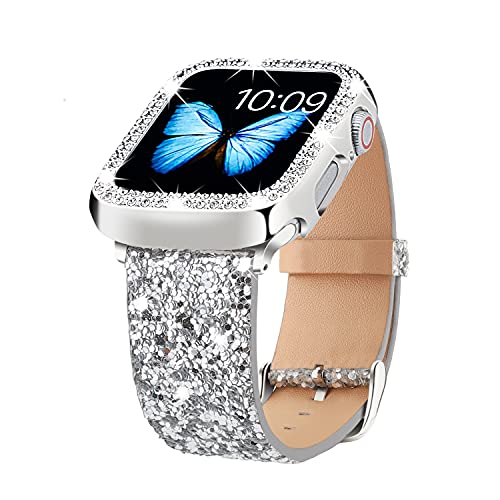 Bling Bands Compatible with Apple Watch Band 38mm 40mm 42mm 44mm + Case, Women And Men Glitter...