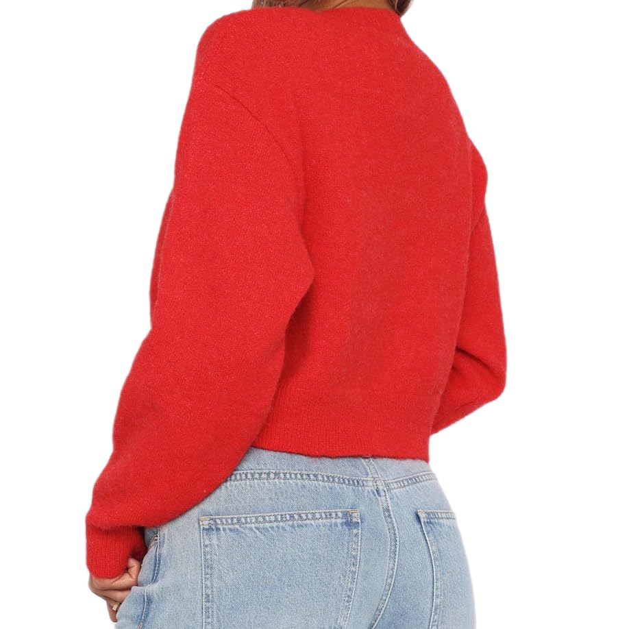 Image of Women Knit Cropped Cardigan Tops Long Sleeve Button Down Lightweight Bolero Sweater Tops